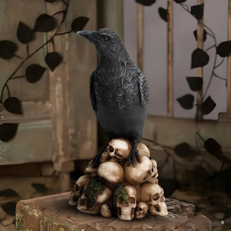 

Mysterious Dark-Style Skull Animal Cat Crow Statue Halloween Decoration Ornament Resin Craft for Home Decor Cat Sculptures