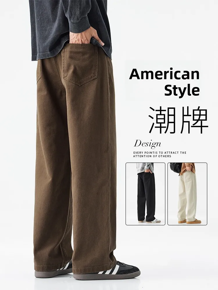 

Мужские повседневные брюки свободного кроя из чистого хлопка, осенний стиль, прямые штанины, удобные, дышащие, для повседневной носки