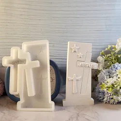 3D Jesus Cross Cement Concrete Molds Aromatherapy Christmas Cross Tombstone Gypsum Plaster Silicone Mold Craft Making Resin Mold
