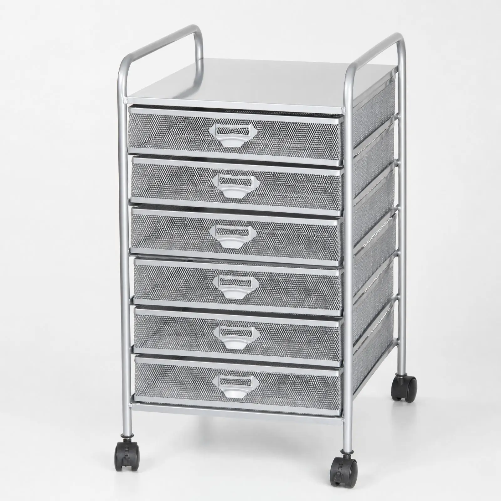 Rolling Office File Rack Cart Metal Mesh Drawer Storage Unit with Label Handles for A3 Document Organization Desk Trolley