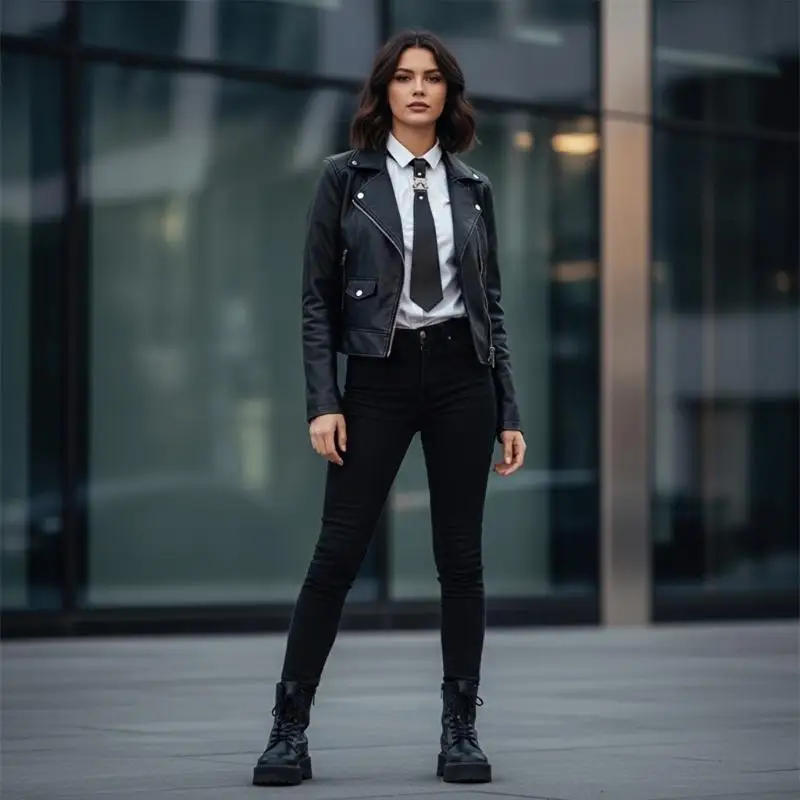 

652F стильный металлический галстук для женщин современный дизайн без галстука из искусственной кожи с акцентом в деловом стиле