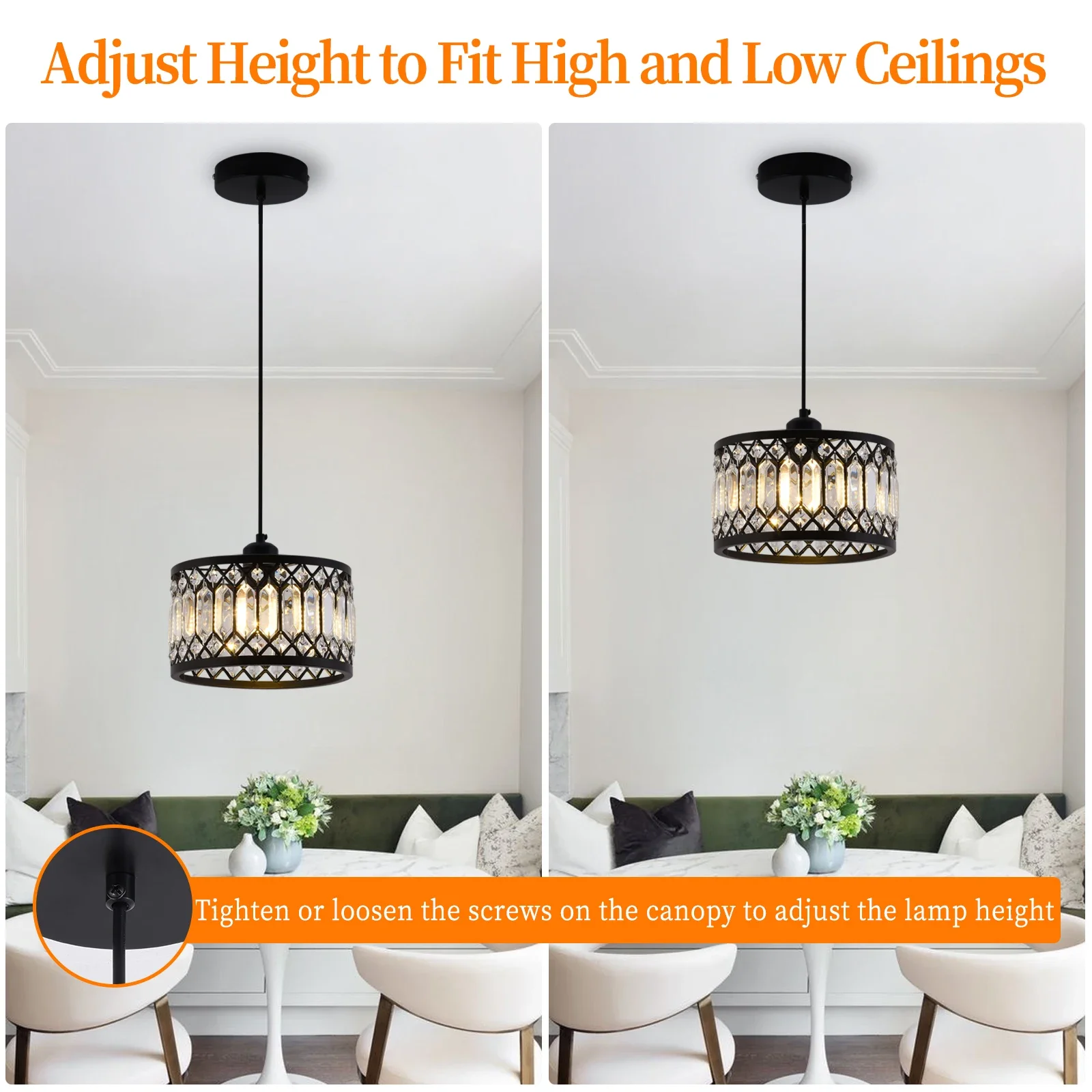Black Crystal Chandelier Ceiling Light Iron Art Modern LED Pendant Lamp for Living Room Bedroom Home Decor Pendant Lights