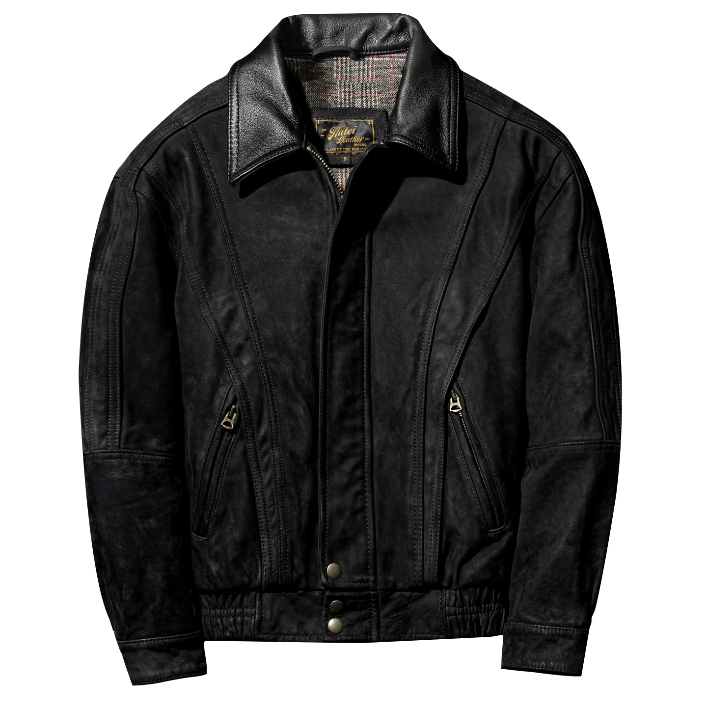 

Черная зимняя кожаная куртка для мужчин в стиле ретро, повседневный стиль, большие размеры 5XL, свободное летное пальто из натуральной коровьей замши с отложным воротником