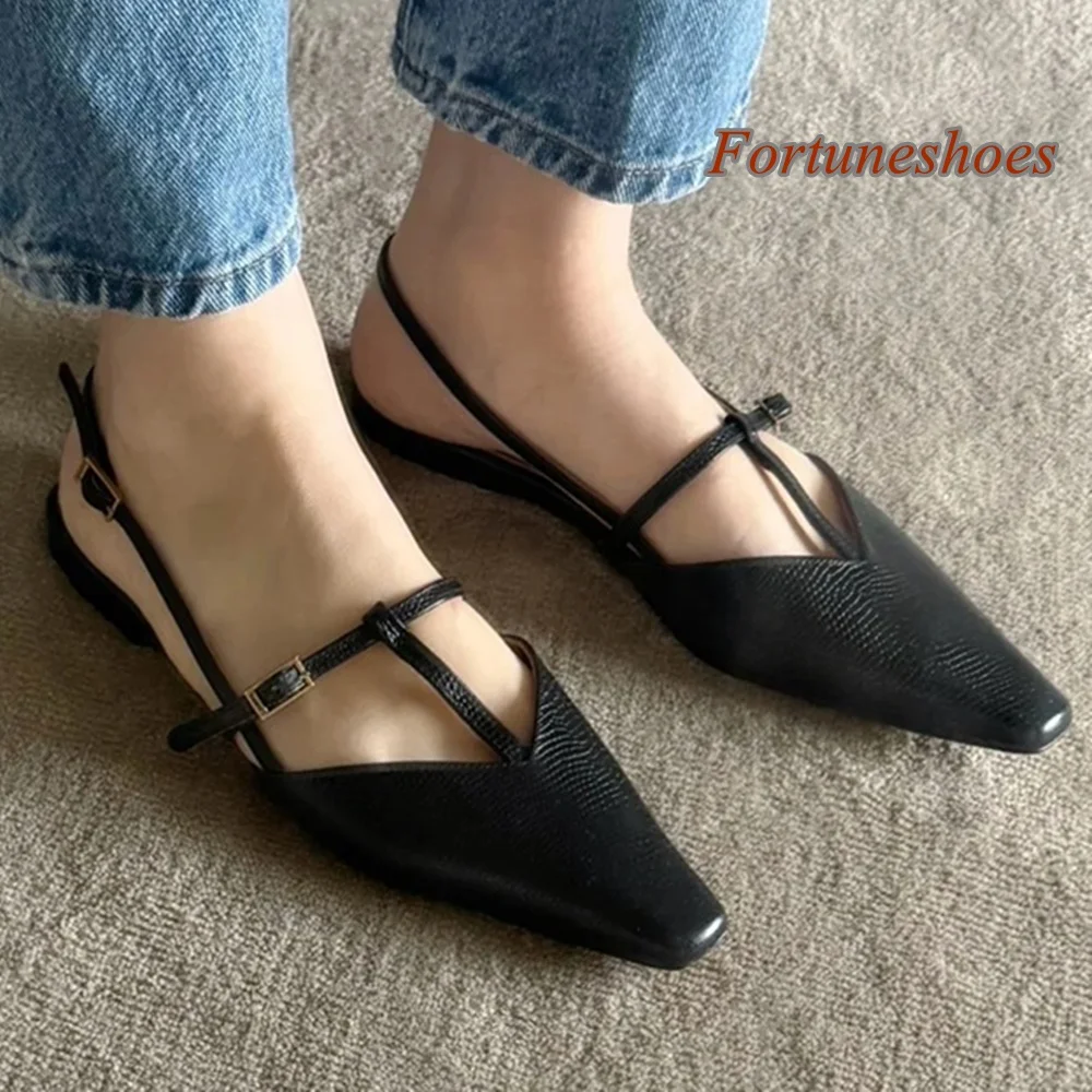 

One Word Belt Buckle Shoes Shallow Cover Toe Genuine Leather Solid Black Shoes Casual 2024 Newest Fashion Spring/autumn Shoes