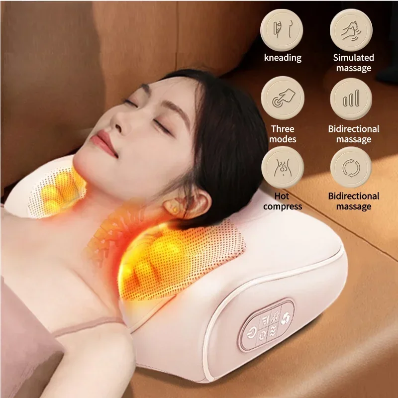 Okayso Neck Massage Pillow Cervical Massager Waist Back Shoulder Shiatsu Kneaded Multifunctional Hot Compress Relaxation Gift