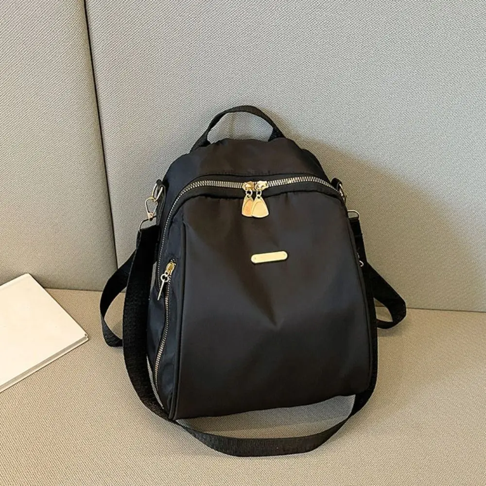 Solid Color Multi-functional Nylon Backpack Small Simple Black Shoulder Bag Travel Handbag Retro Backpack Lady