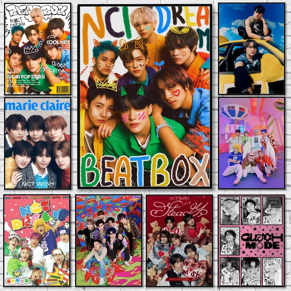 Hot Korea Kpop Band N-NCT Wish Poster Sticker Self Adhesive for Playroom Bedroom Hallway Home Wall Art Decor Gift