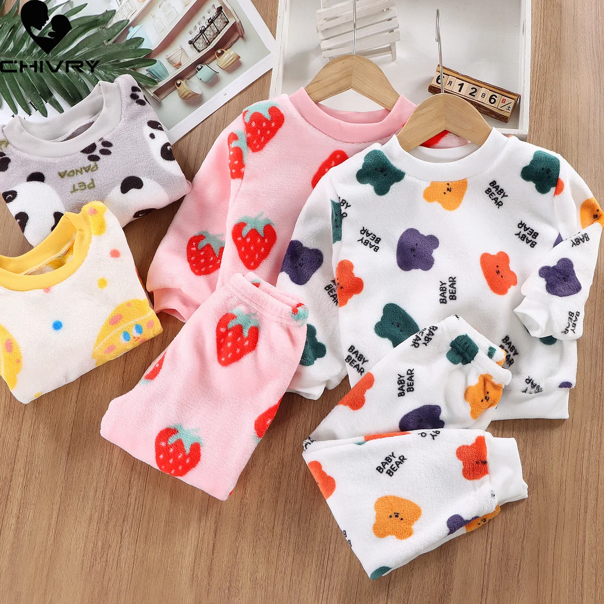 New Autumn Winter Kids Thick Warm Flannel Pajama Sets Baby Boys Girls Cartoon Long Sleeve O-neck Clothing Sets Sleepwear Pyjamas