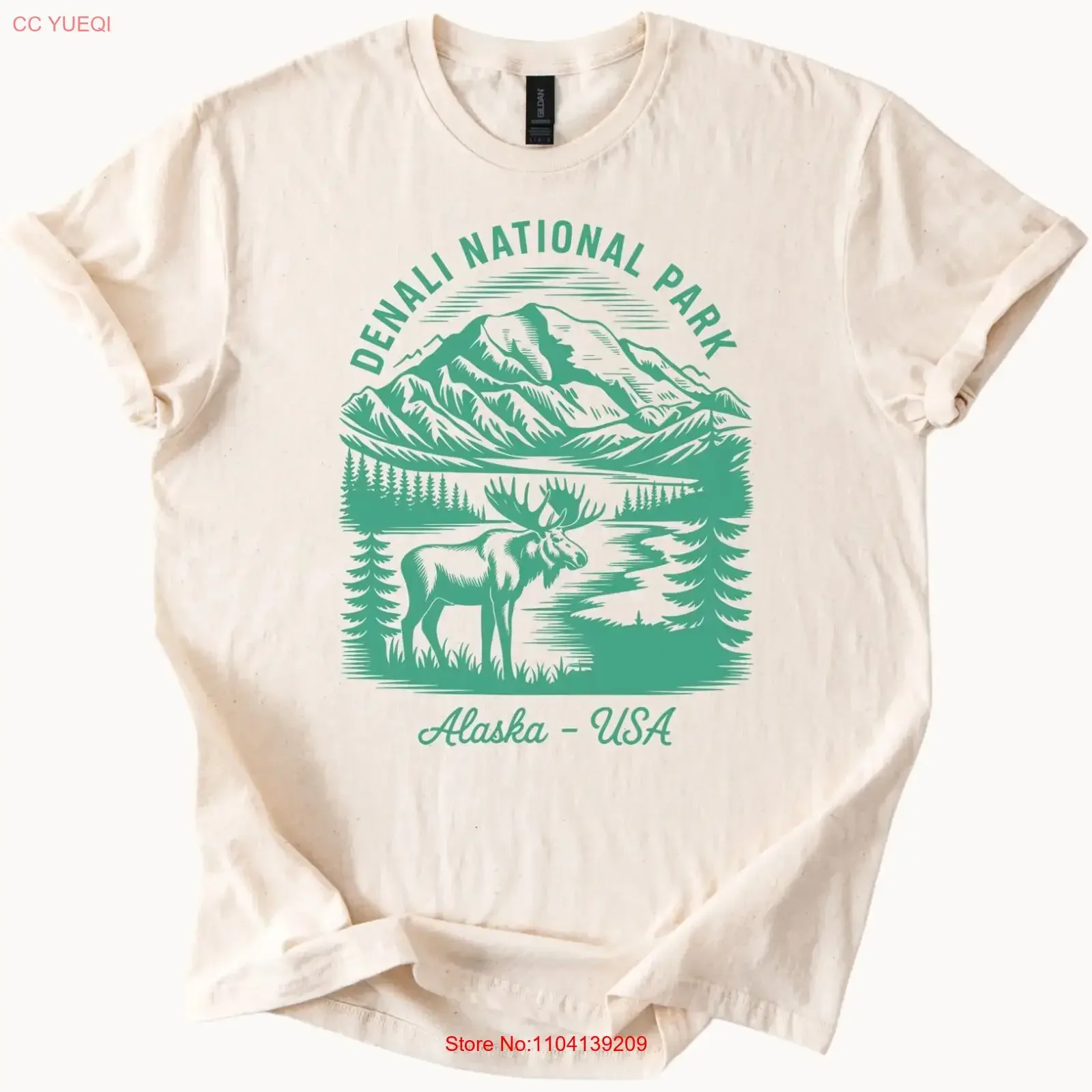 Denali National Park Moose Mountain Alaska T Shirt Nature  vintage Washed Top For Everyday Wear Slightly homme Unisex Casual