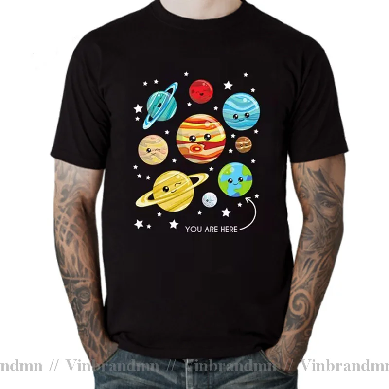 Cute Cartoon Planets Stars T-shirt Astronomy Space Galaxy tshirt Cosmos Solar System Dwarf Planets T shirt men Boys Tee