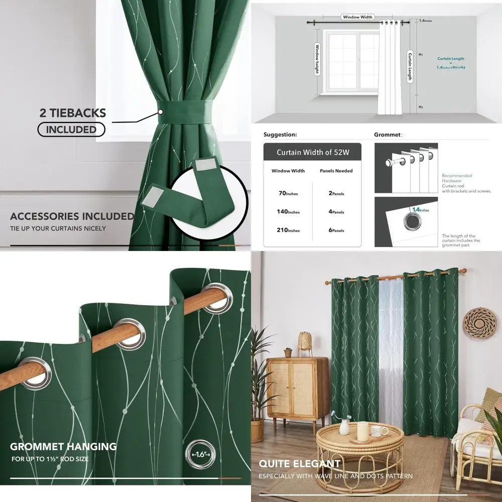 

Термоизоляционные звукоизоляционные шторы с волнообразным принтом, 52x84, комплект из 2 панелей для жилых помещений