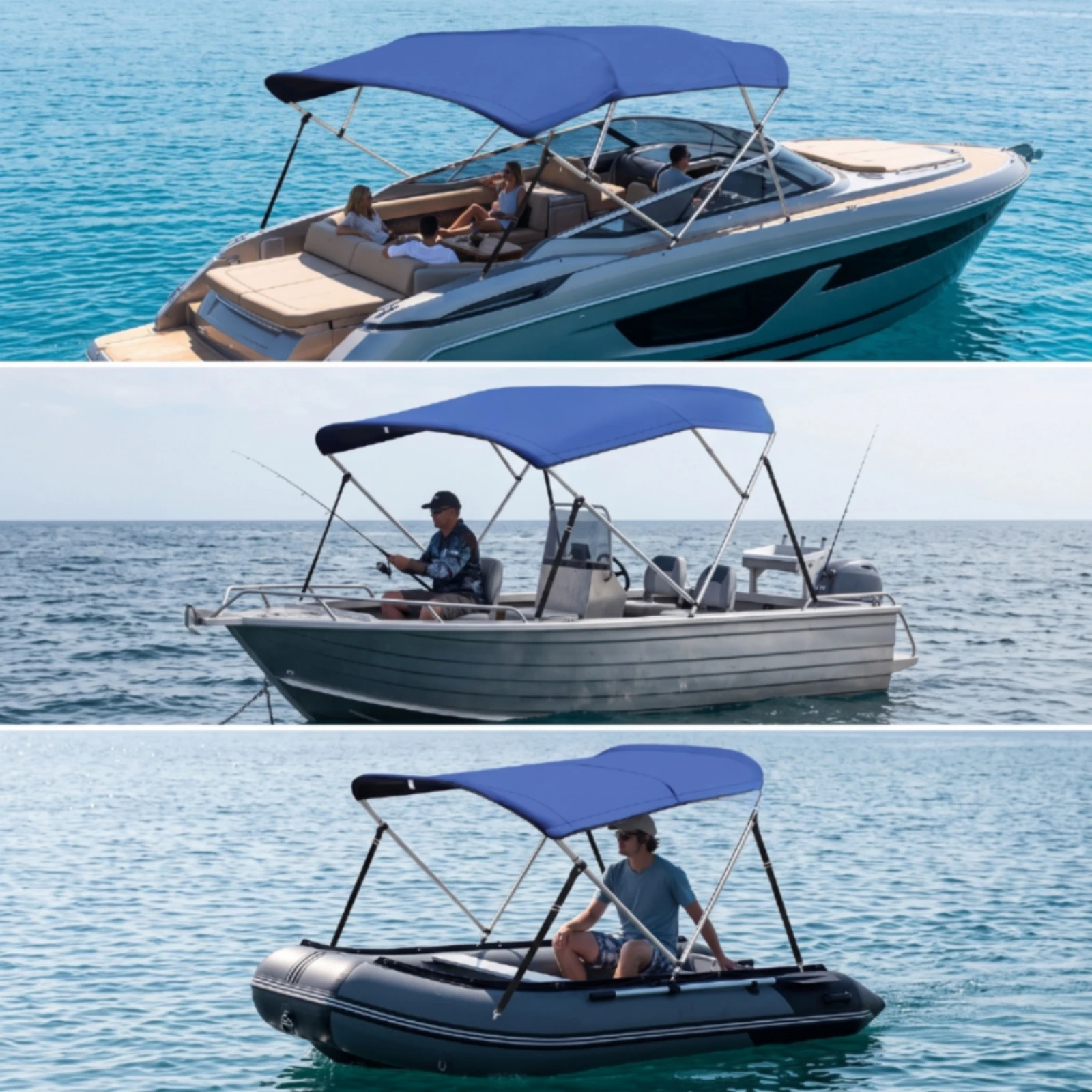 Bimini Top 600D Boat Canopy Boat Sun Shade Weather-Resistant Long-Lasting for Boaters, Fishing Boats, Speedboats