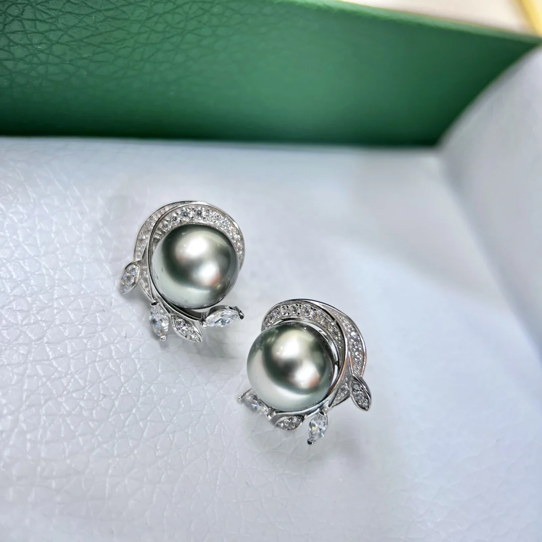 XX Pearl Earrings Fine Jewelry 925 Sterling Silver 9-10mm Nature Sea Water Tahiti Pearls Stud Earrings for Women Fine Presents