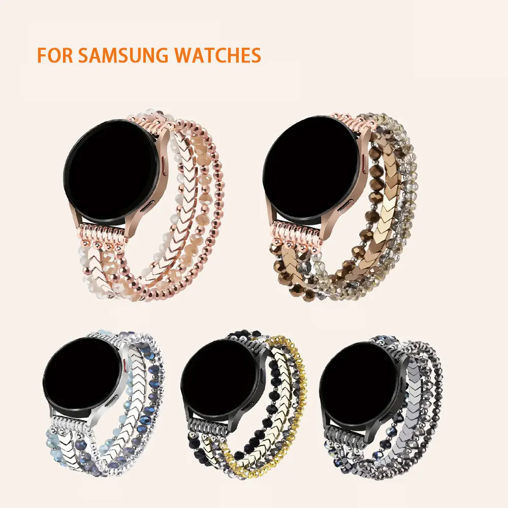 

For Samsung Galaxy Watch Jewelry Style Strap, Metal Chain Link Gradient Crystal Transparent Bead, Versatile Dress Casual Wear
