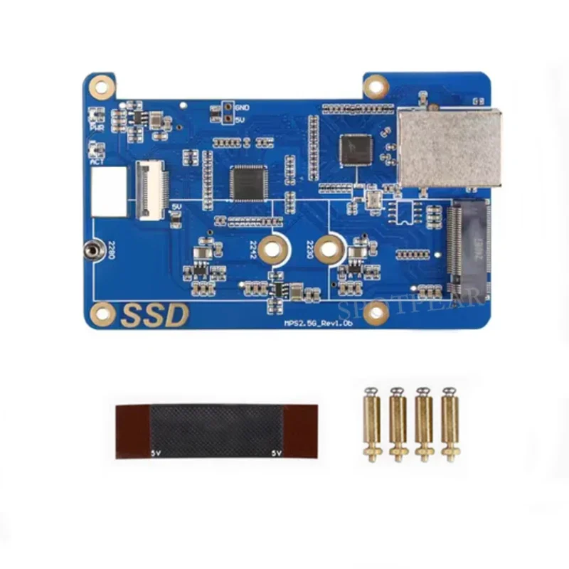 MPS2.5G Raspberry Pi 5 PCIe إلى NVME SSD و2.5G Ethernet RJ45 HAT RTL8125 2280 2242 2230