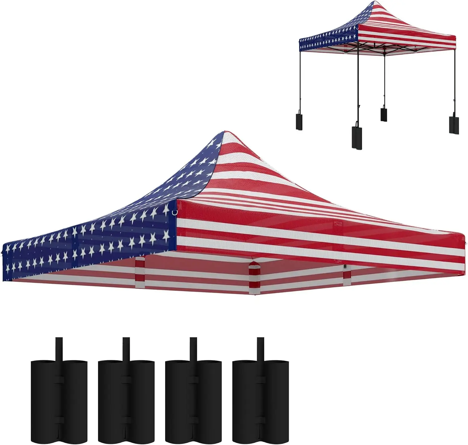 

10' x 10' Canopy Replacement Cover with 4 Weight Bags and 8 Drainage Holes, UPF50+ Pop Up Canopy Cover Replacement Top, Ameri