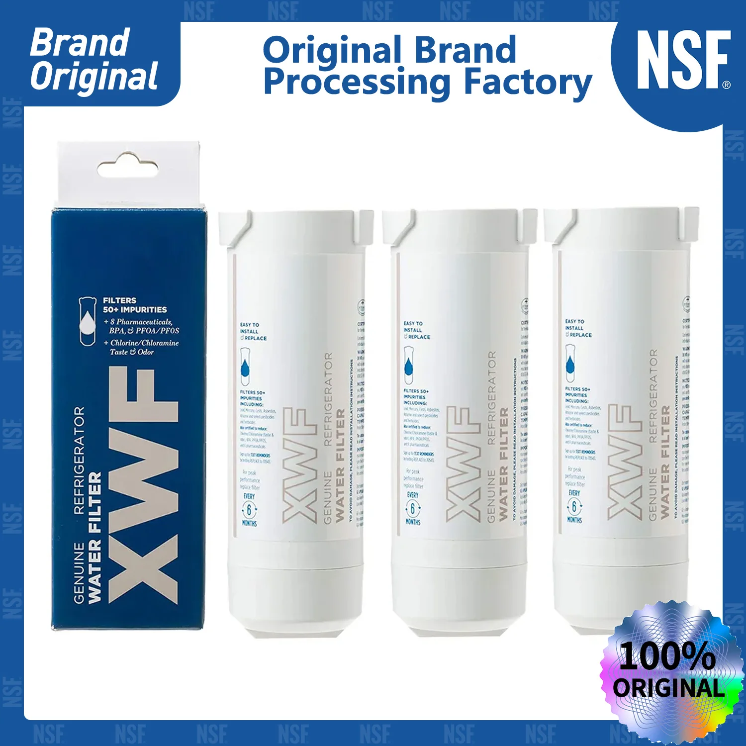 NSF Certified Refrigerator Water Filter, Genuine GE XWF, FWR17X30702, GBE21, GDE21, GDE25, GFE24, GFE26, GNE21, GNE25