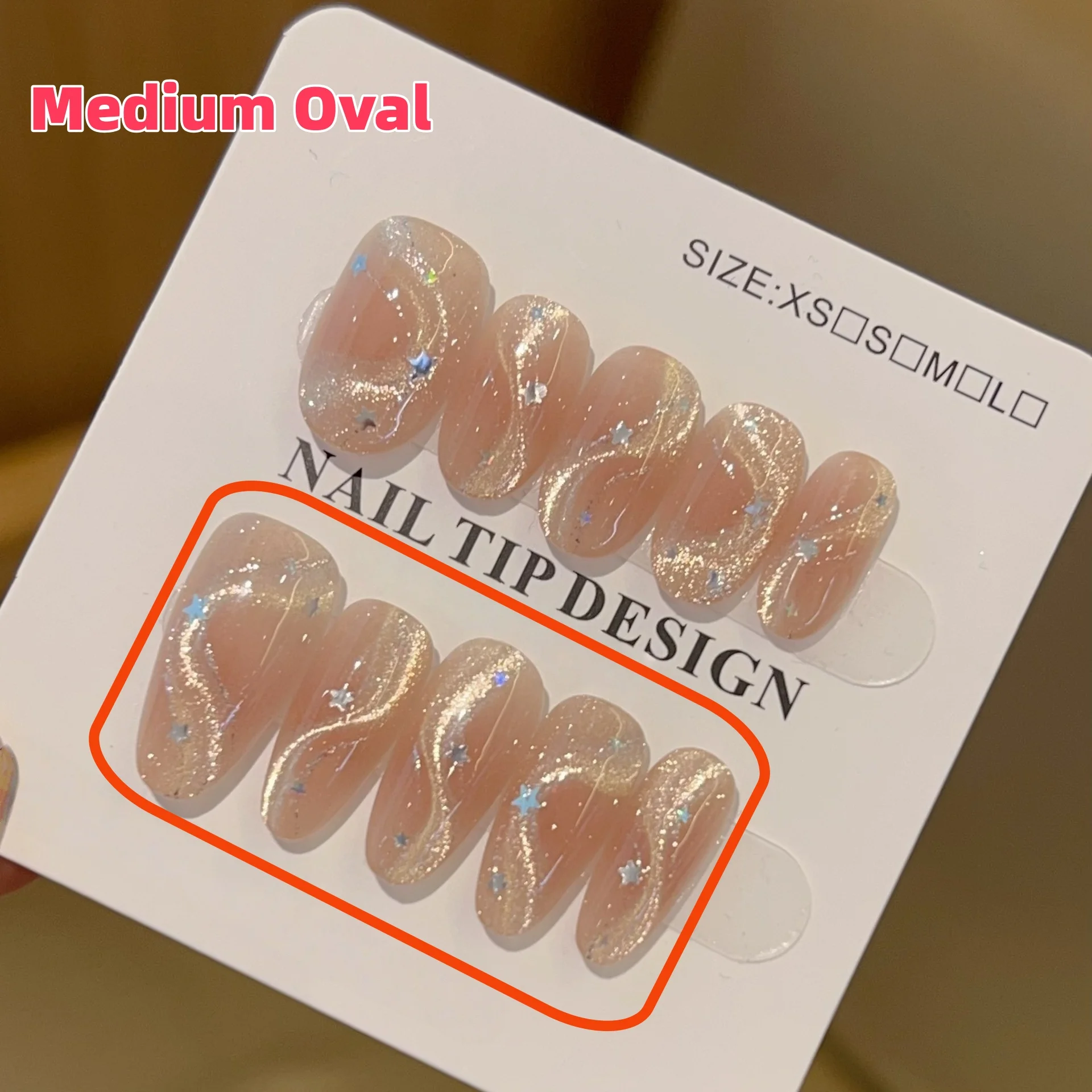 

10pcs Meteor Ribbon Handmade Nails Cat's Eye Five-Pointed Star Press on Nail Medium Oval Fake Nail for Women&Girl False Nail