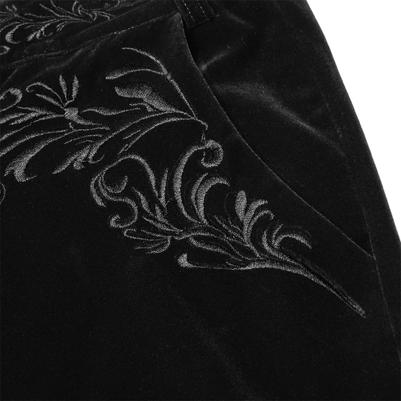 PUNK RAVE Men\'s Gothic Dark Jacquard Blood Pants Waist Delicate Lace Party Dinner Club Wedding Black Trousers Men