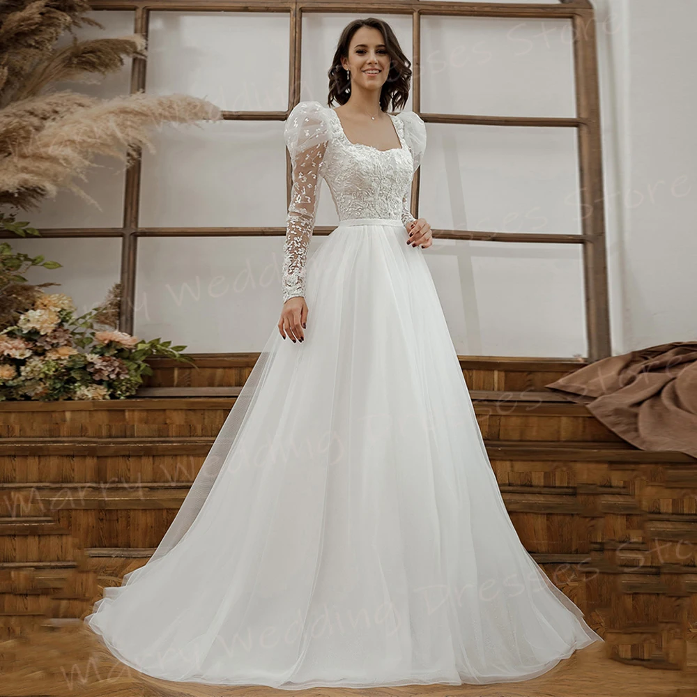 

Женское ТРАПЕЦИЕВИДНОЕ свадебное платье It's yiiya, белое платье невесты с длинным рукавом и квадратным вырезом на лето 2019