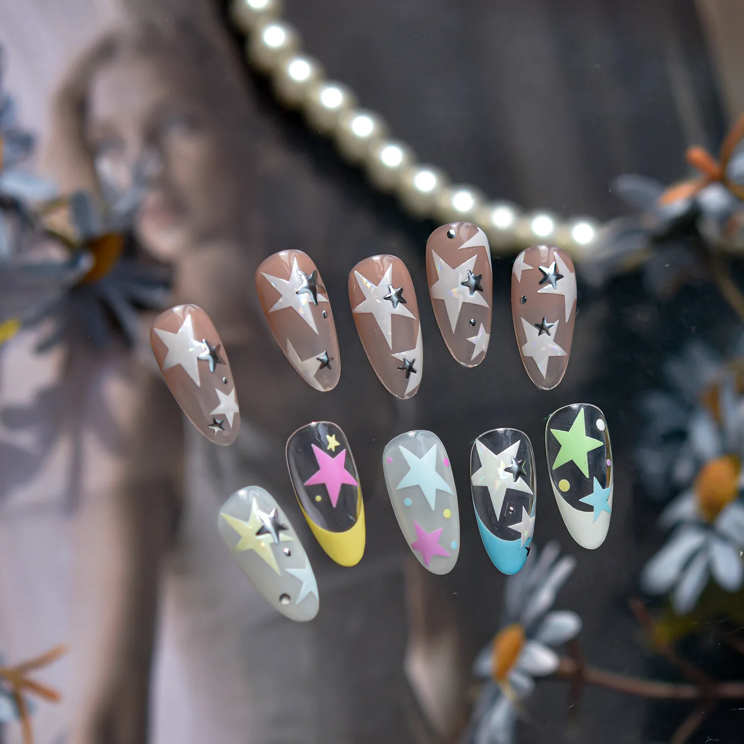 Metal Flash estrellas coloridas pegatinas para decoración de uñas DIY calcomanía de manicura fina y resistente decoración T-5348