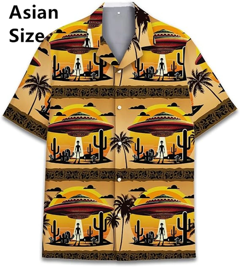Summer Hot Sale Hawaiian Shirt Man Short Sleeve Beach Shirt Hawaii Alien 3D Print Casual Cuban Collar Male Shirt Comfortable Top