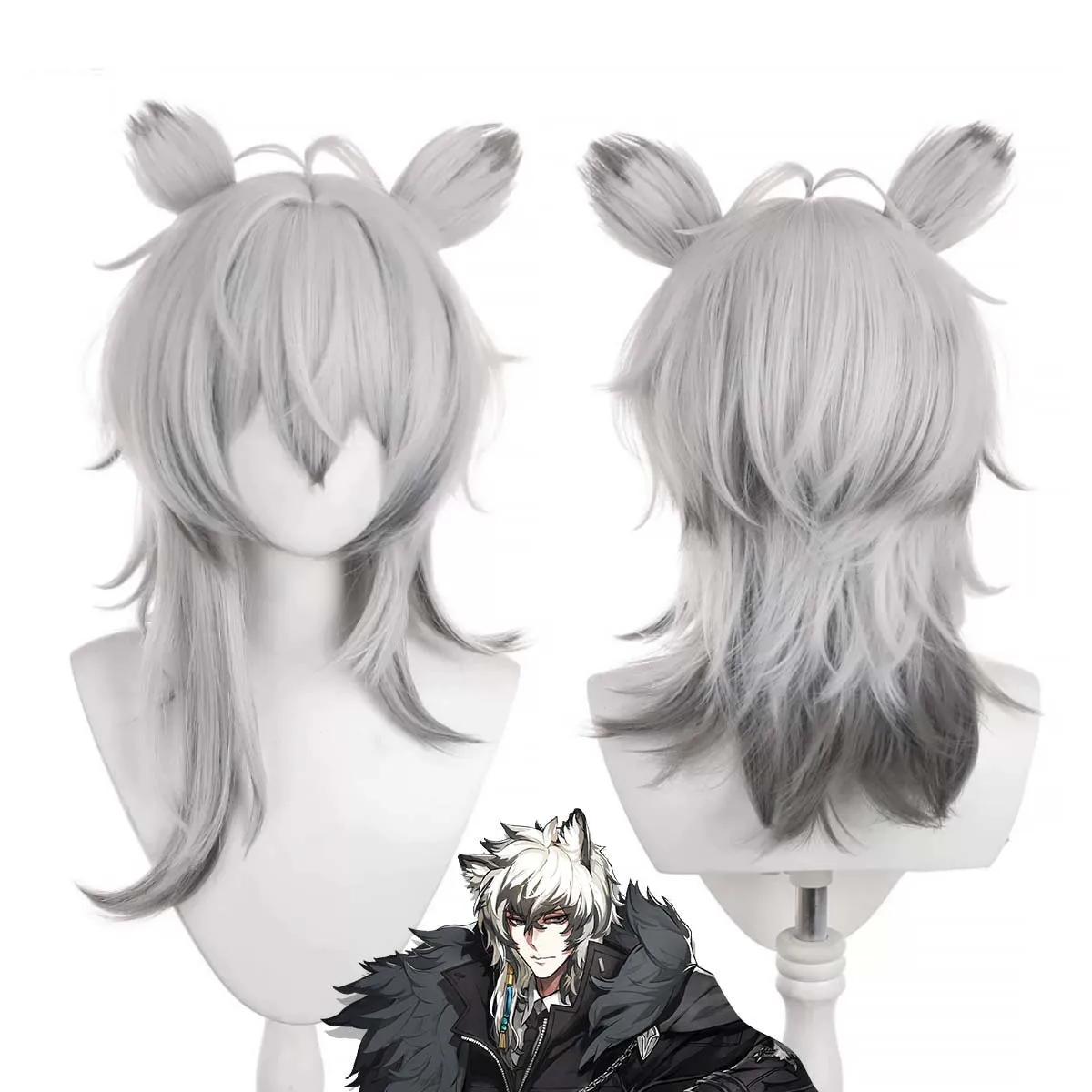 

Парик из синтетических волос Arknights SilverAsh White для косплея с ушками
