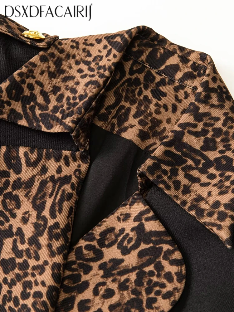 DSXDFACAIRIJ معطف واق من المطر مزدوج الصدر بطبعة الفهد للنساء مع ياقة بحار وأكمام طويلة ورباط ملابس خارجية للخريف