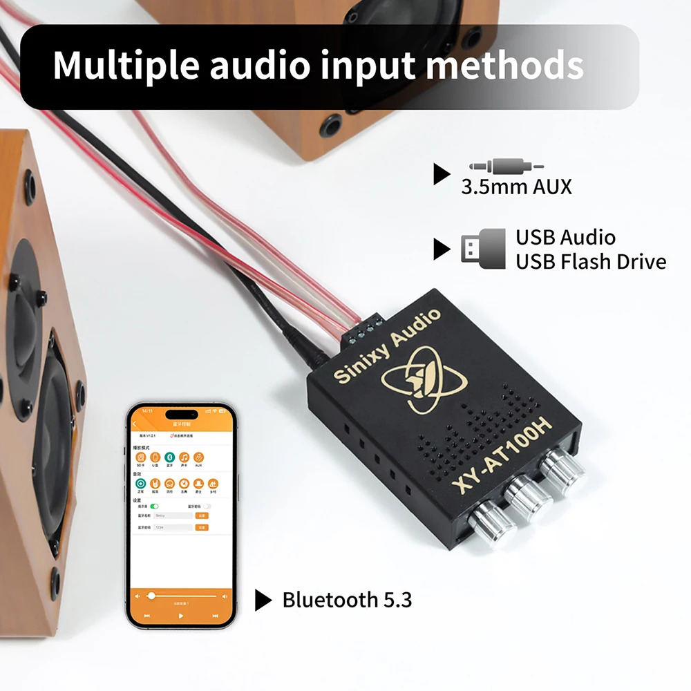 XY-AT100H  TWS Stereo Bluetooth Amplifier Board 100Wx2 Dual Channel Digital Audio Module with AUX USB Input DC 12-24V