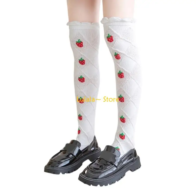 

Y4QA 1 Pair Children's Strawberry Printed Socks Spring Autumn Girls Long Tube Socks