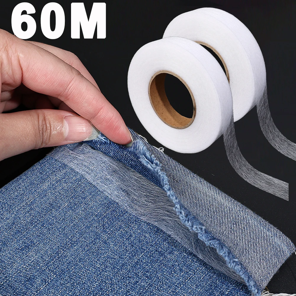 60M Double-sided Non-woven Interlining Adhesive Tape Iron On Hem Tape Cloth Sewing Fabric Apparel Patchwork DIY Sewing Supplies