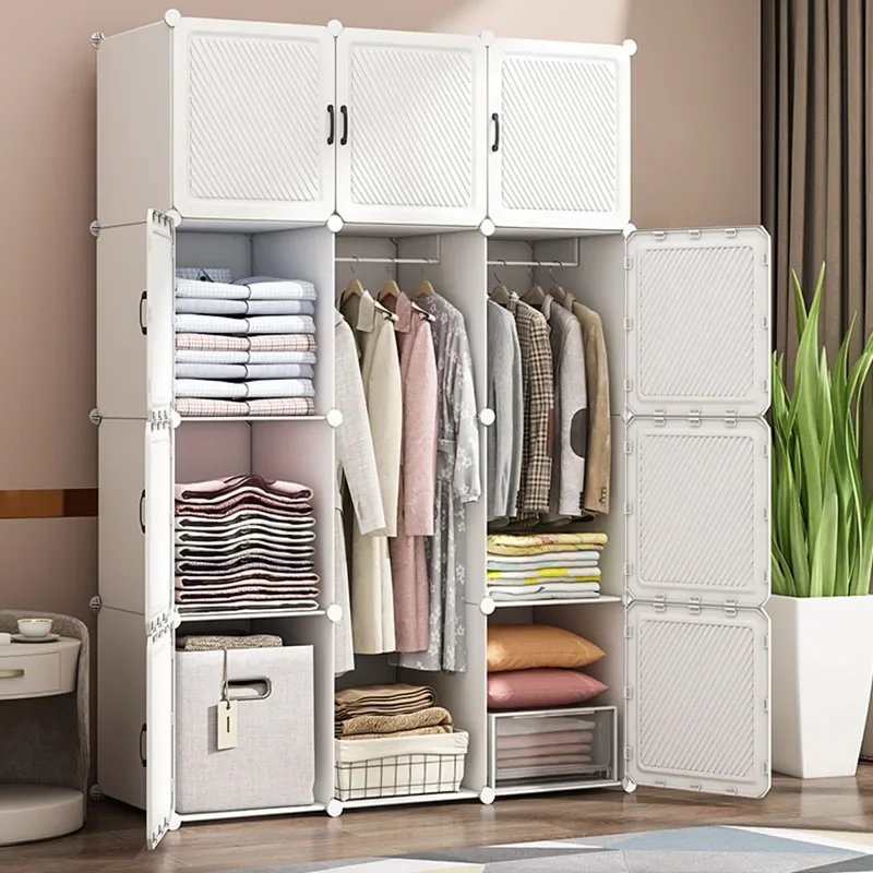 Ropero Modular Minimalista Compacto y Económico con Puertas, Armario de Almacenamiento Sencillo para Habitación