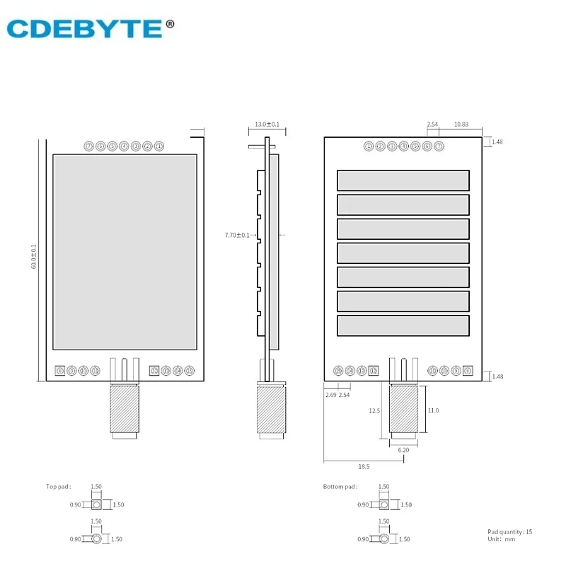 

Беспроводной модуль CDEBYTE E62-433T30D 433 МГц, полнодуплексный FHSS UART, 30 дБм, модуль беспроводного передатчика и приемника на большие расстояния