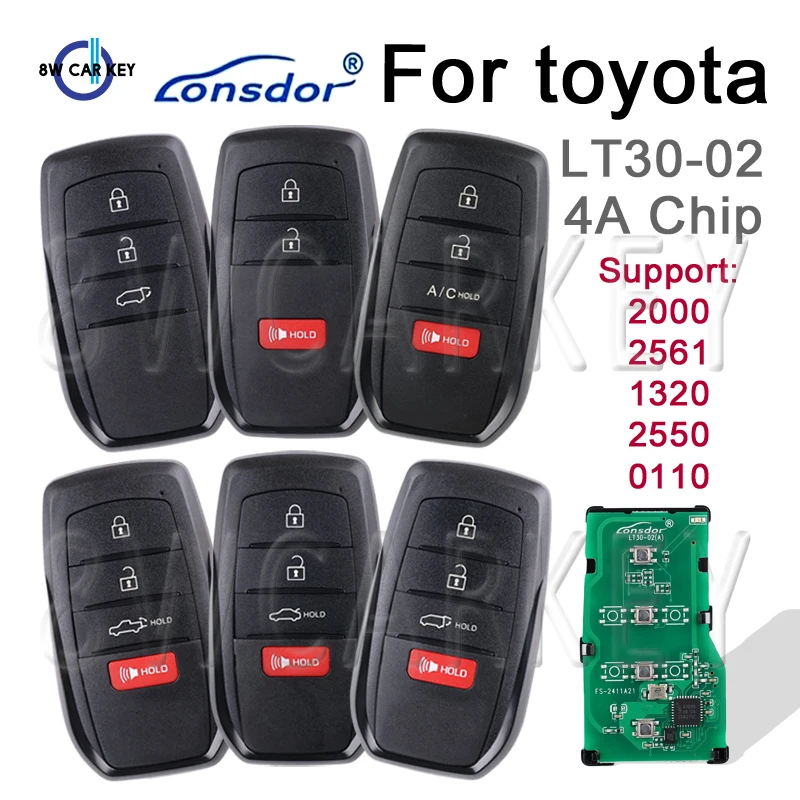 

Control Smart Car Key Lonsdor For Toyota Corolla Levin Allion Camry KH100+ K518 Support 2000 2561 0110 1320 2550 T30-02 4A Chip