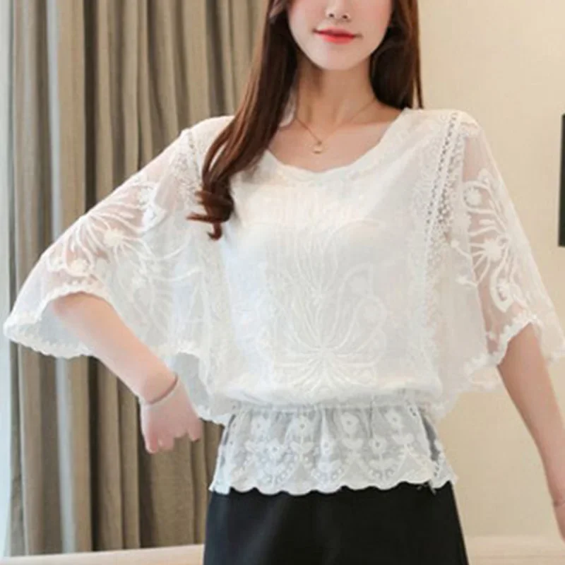 

Новые летние повседневные пуловеры для офиса, женская рубашка с рукавами «летучая мышь», стильная свободная кружевная блузка с гофрировкой, женская одежда 2025
