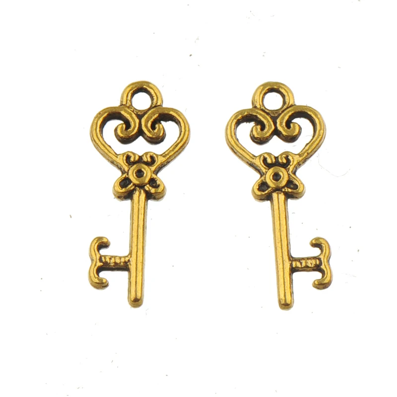 80pcs Making Keys Charms Handicraft Heart Jewelery Pendulos Antique Gold Plated Metal DIY Bangle Earring Parts Components Bijoux