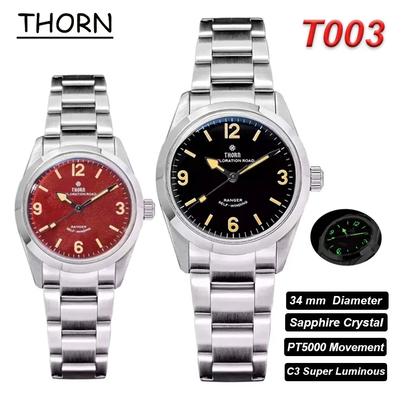 THORN Watch For Men Pays Tribute To The Golden Age Retro Small Watch 34mm Retro PT5000 Mechanism Flower Sapphire Glass 10ATM