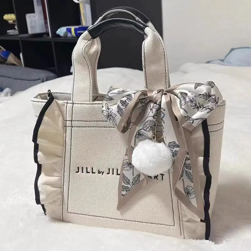 

JIAERDI Japanese Style White Tote Bag Women Leaf Lace Handle Canvas Casual Crossbody Bags Ladies Large Capacity Messenger Bag