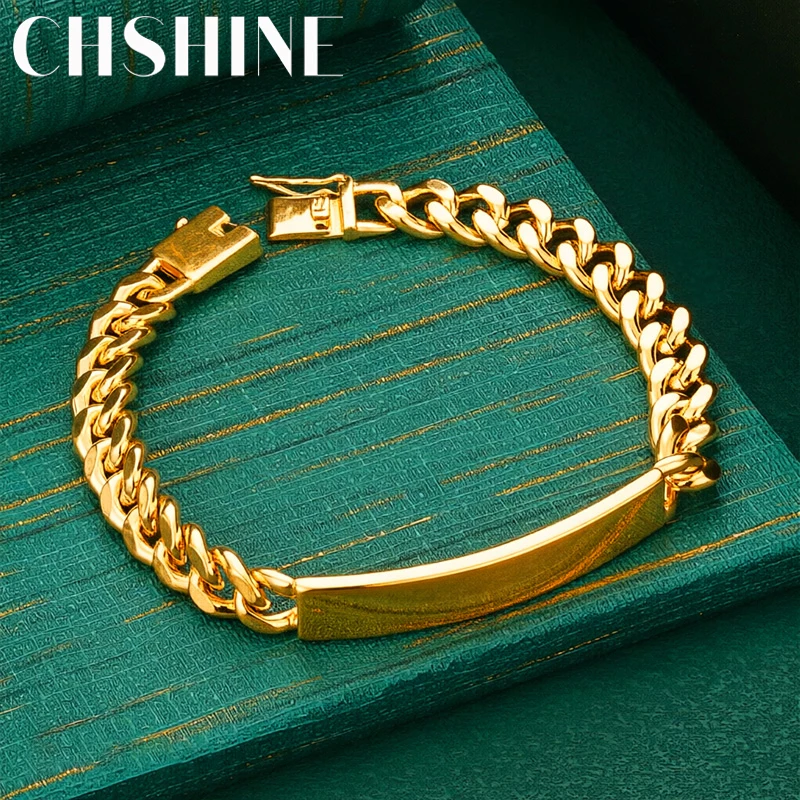 925 Sterling Silver 18K Gold  8MM Cuban Link Bracelet Box Clasp Unisex Fashion Wedding Party Jewelry Gift