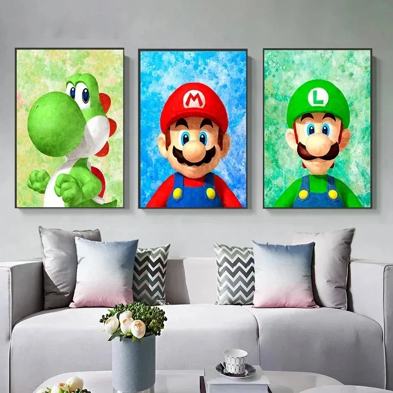 Super Marios Bros Poster Anime Luigi Yoshi Room Wall Canvas Painting Posters Kawaii Background Decoration Art Wall Painting Gift