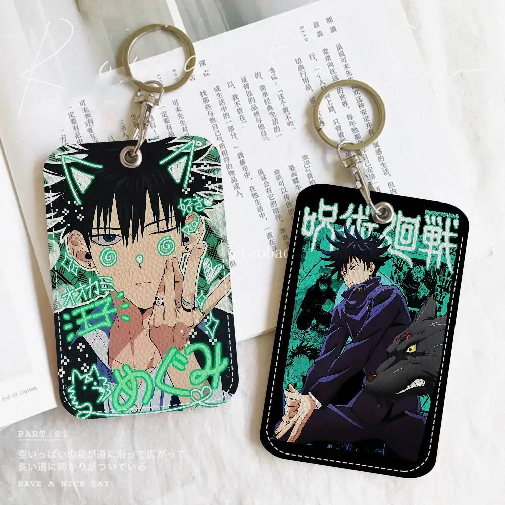 Anime Fushiguro Megumi Jujutsu Kaisen Style PU Access Card Holder with Keychain - Executive Protection for Bank card,Subway