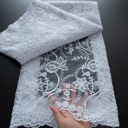 White Nigerian Sequins Net Lace Fabric High Quality 5 Yards French African Mesh Tulle Lace Fabric for Elegant Party Dress A4058