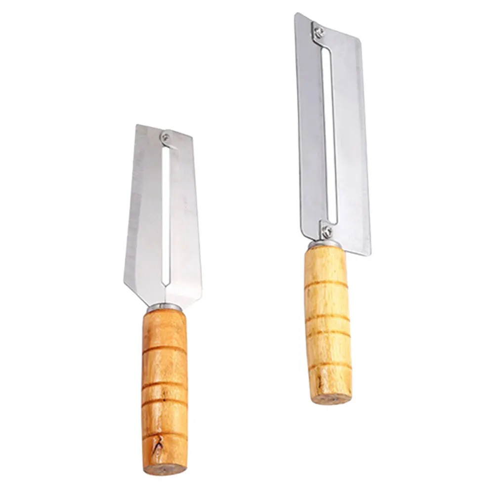 Pelador de frutas y verduras, 26cm, 22cm, acero inoxidable, madera, H, cuchillo de piña, cuchillo de caña de azúcar, herramienta de cocina, 2 uds.