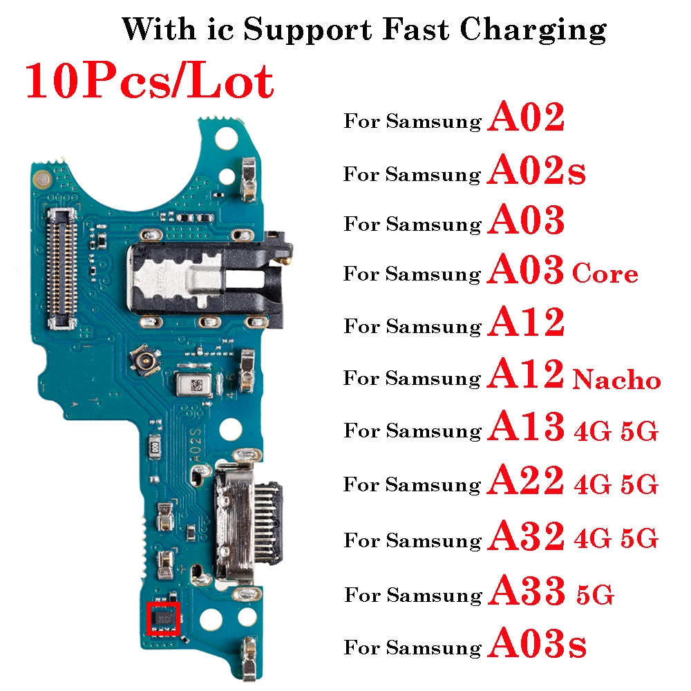 10Pcs For Samsung Galaxy A02 A02S A03core A12 A13 A22 A32 A33 A52 A53 4G 5G USB Dock Connector Board Charging Charger Port Cable