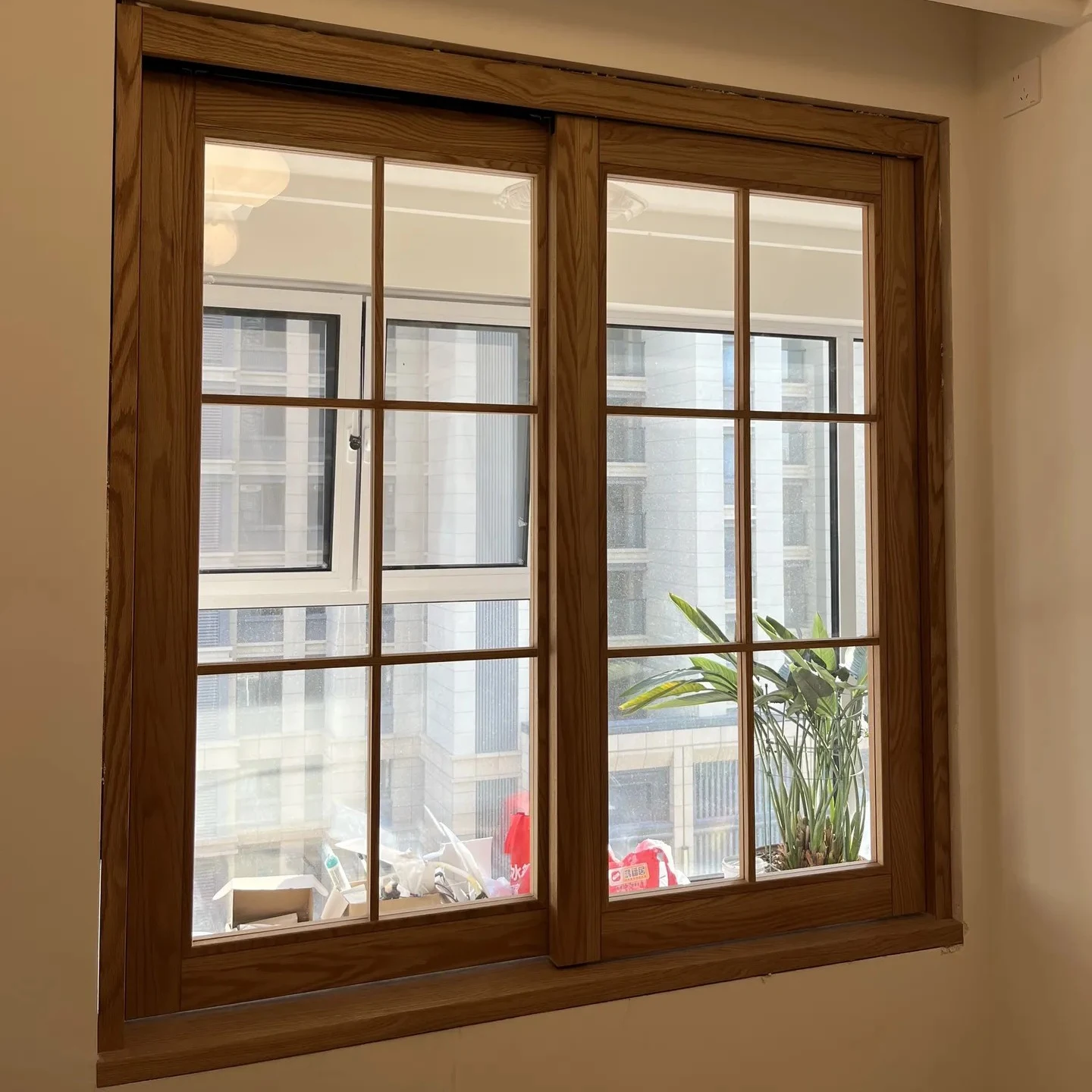 Wooden Window Frames Grille Design Wood Casement Window  Double Swing  for Bedroom