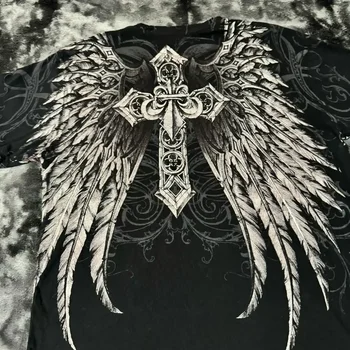 Y2K Affliction T Shirt Vintage Clothing Punk Hip Hop Graphic Print Oversized T shirt Women Round Neck Cotton Short Sleeve Tops 6