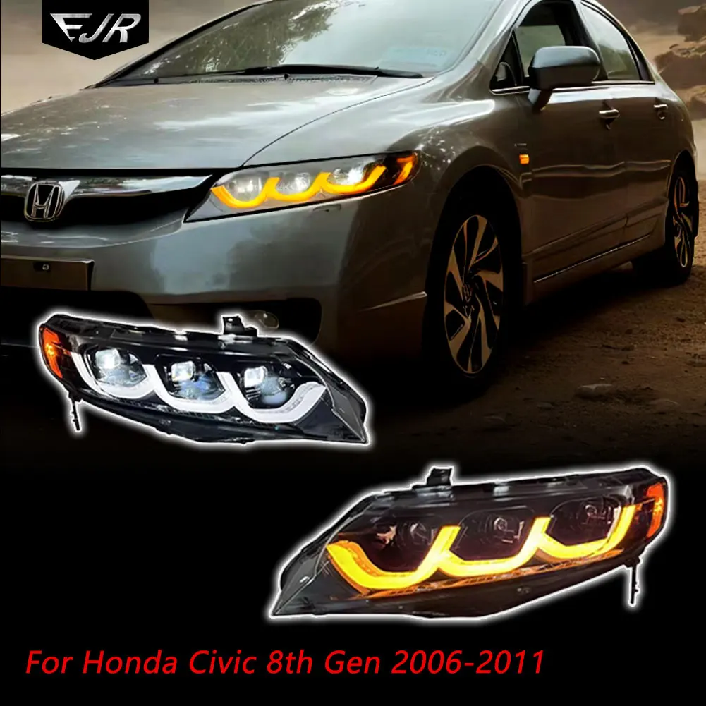 

Для Honda Civic восьмого поколения 2006-2011, фара в сборе, Модифицированная стандартная линза, дневные ходовые огни, поворотный сигнал