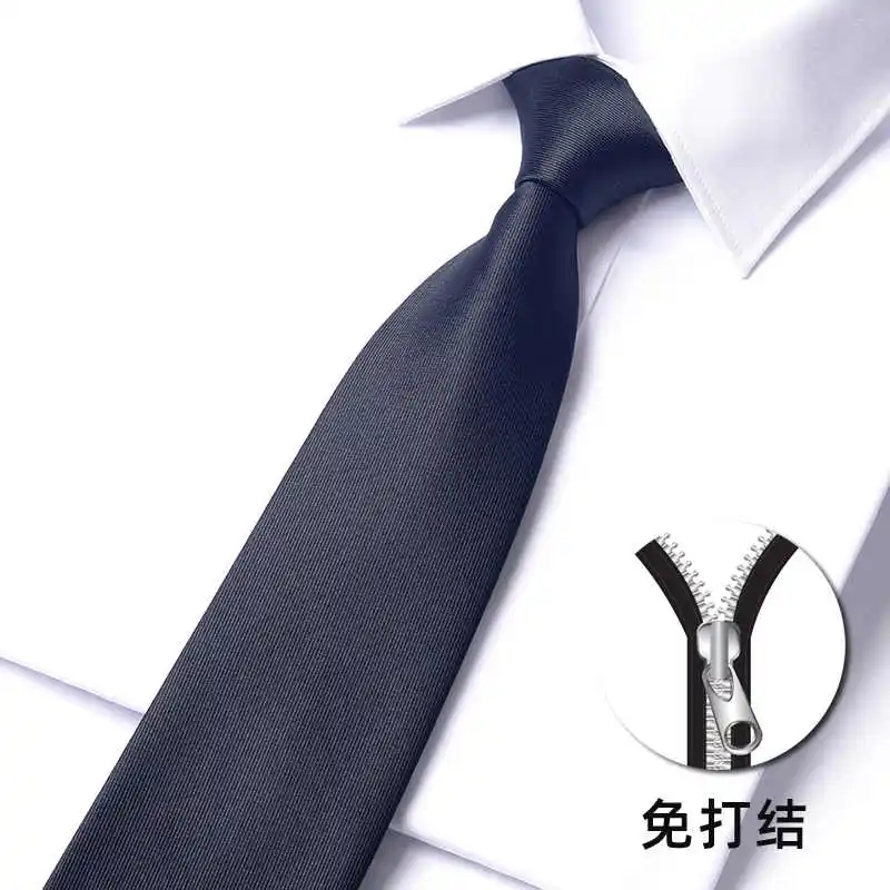 High Quality Black Solid Color Zipper Necktie For Men's 8CM Standard Business Banquet Formal Shirt Accessories Knot Free Cravat