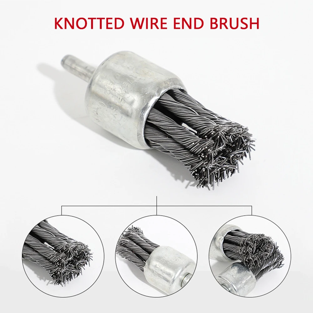 Wire Wheels Brush 3 Pcs Knotted Wire End Brush Sizes 0.7'' 1.0'' 1.2'' 1/4 Inch Round Shank Drill Bit Wire Brush for Derusting P