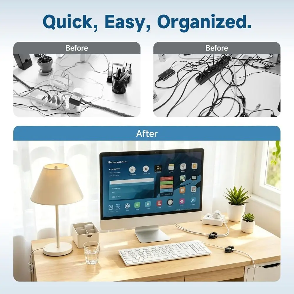 10pcs Portable Self Adhesive Cable Management Clips Adjustable Reusable Cable Holder Strong Bond Cable Ties Office